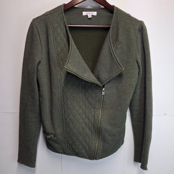 Athleta Belvadere Moto Jacket Green Quilted Softshell Zip Front Size M - Picture 1 of 11